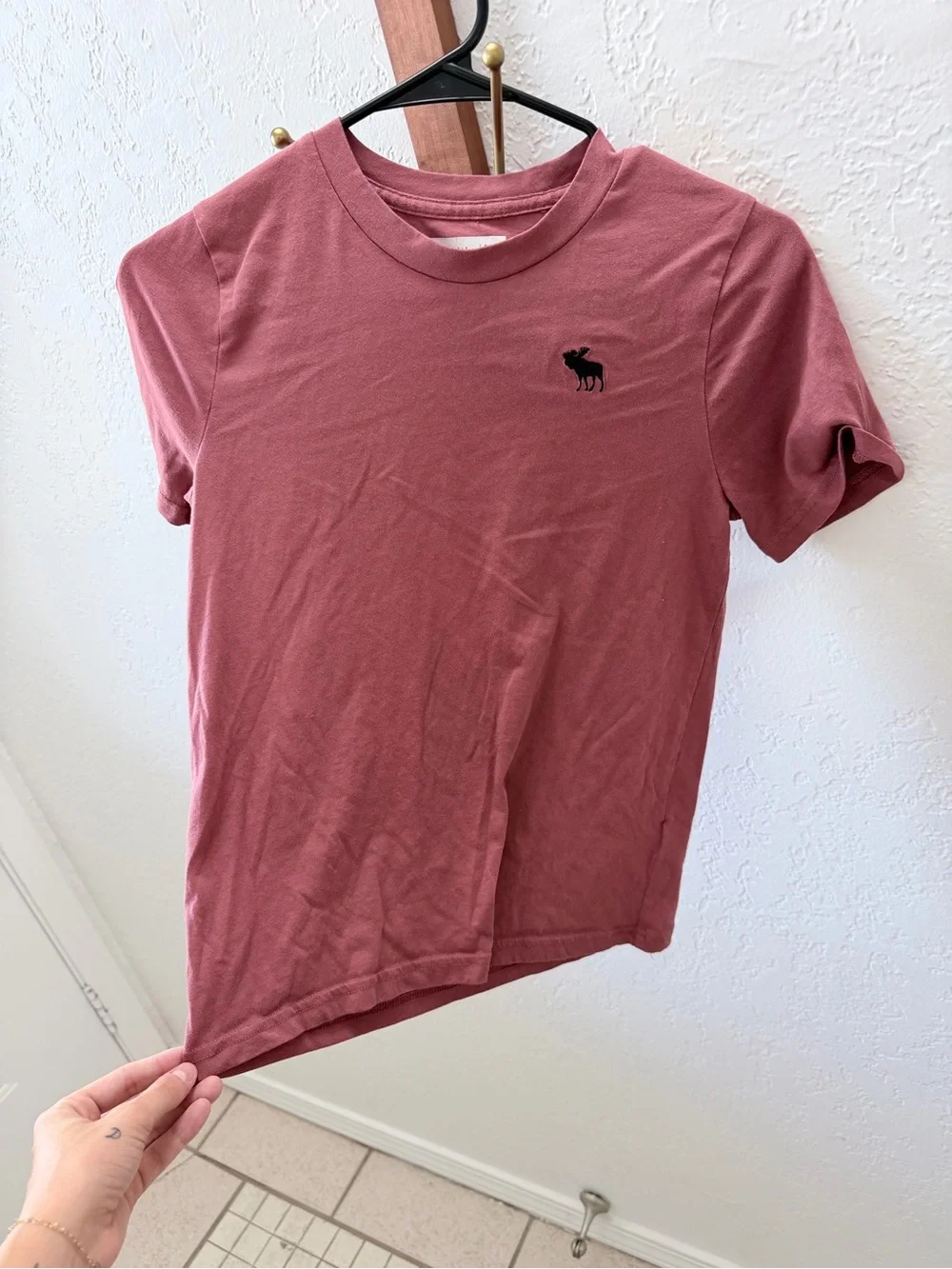 abercrombie boys kids crew tee in dusty rose with black moose